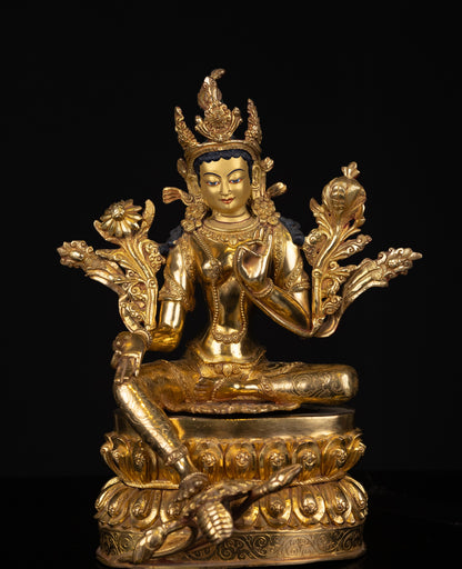 Tibetan Buddhism Gold Face Paint Goddess Green Tara Rupa Dolma Drolma Jongma Gold Plated Copper Statue Sculpture Figure Nepal free