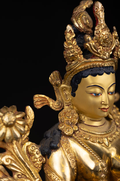 Tibetan Buddhism Gold Face Paint Goddess Green Tara Rupa Dolma Drolma Jongma Gold Plated Copper Statue Sculpture Figure Nepal free