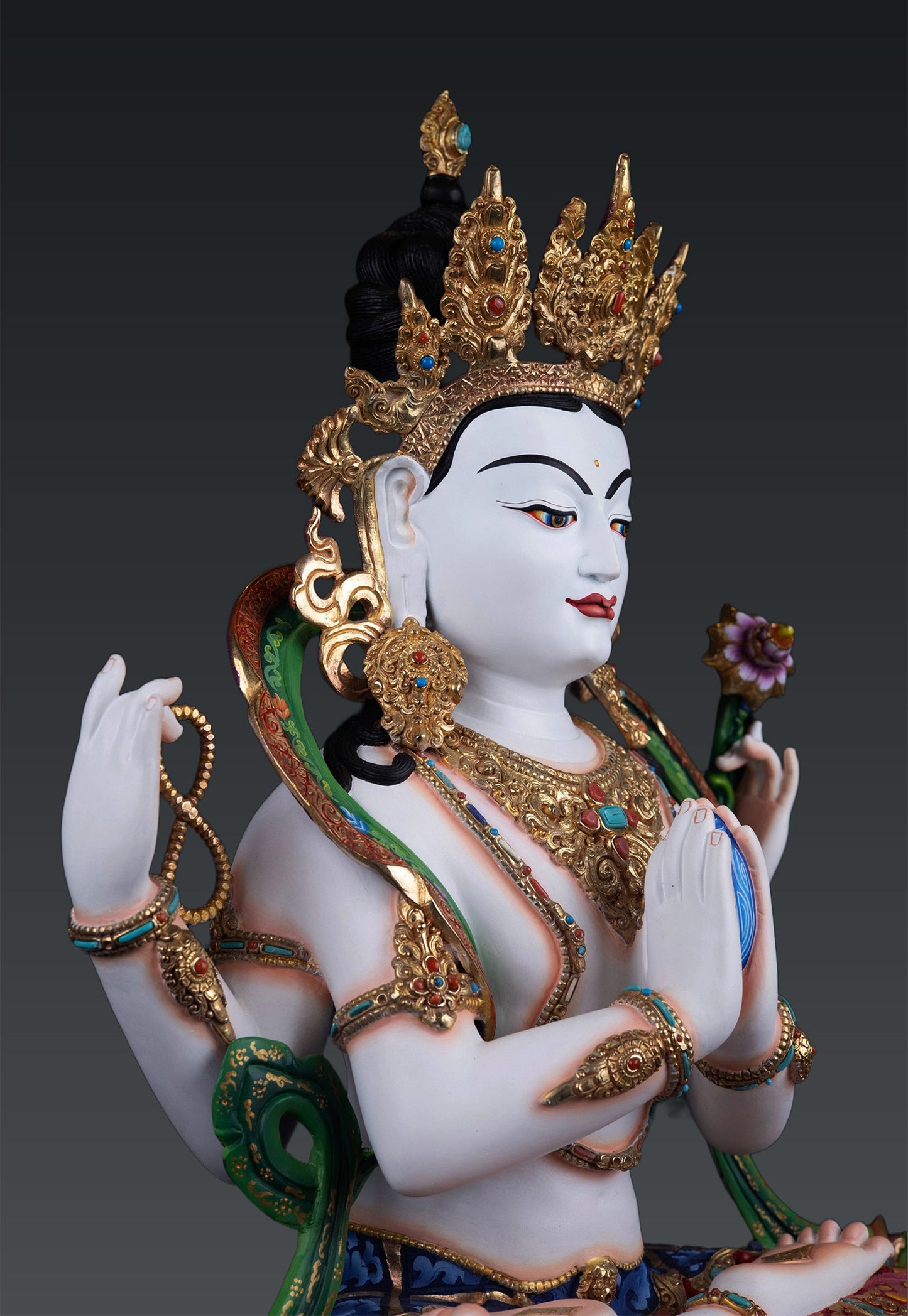 Hand Painting Tibetan Buddhism Lord Chenrezig Khacheri Pure Bronze Copper Statue Figure free