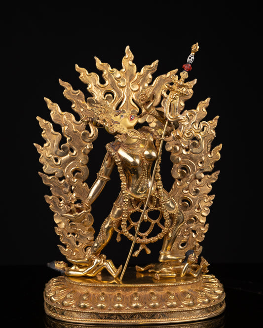 Tibetan Buddhism Gold Face Hand Painting Wrathful Goddess Vajra Yogini Khadga Jogini Dakini Dorje Naljorma Gold Plated Copper Statue Sculpture