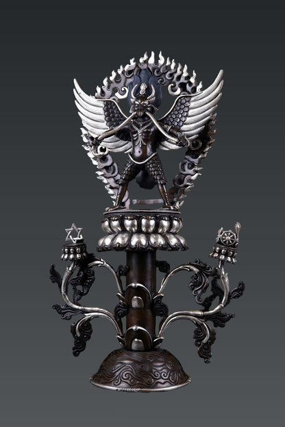 Tibetan Buddhism Handmade Garuda Bantej Eagle Silver Plated Pure Bronze Copper Oxide Statue Figure Nepal free