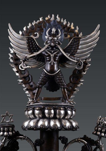 Tibetan Buddhism Handmade Garuda Bantej Eagle Silver Plated Pure Bronze Copper Oxide Statue Figure Nepal free