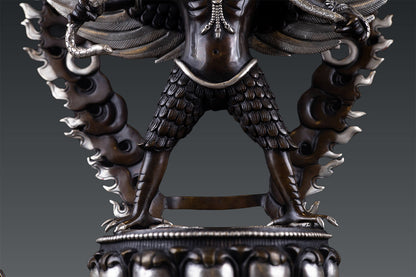 Tibetan Buddhism Handmade Garuda Bantej Eagle Silver Plated Pure Bronze Copper Oxide Statue Figure Nepal free