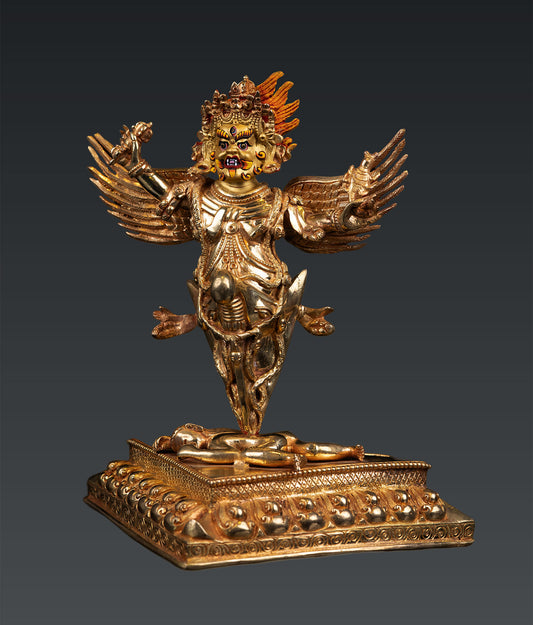 Tibetan Buddhism Protector Gold Face Paint Lord Vajra Garuda Copper Statue Figure Nepal free