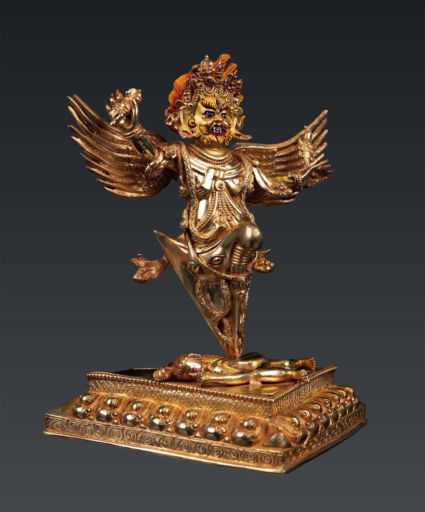 Tibetan Buddhism Protector Gold Face Paint Lord Vajra Garuda Copper Statue Figure Nepal free