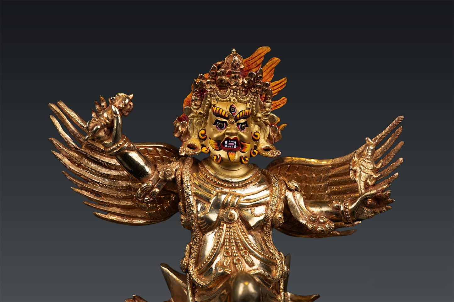 Tibetan Buddhism Protector Gold Face Paint Lord Vajra Garuda Copper Statue Figure Nepal free