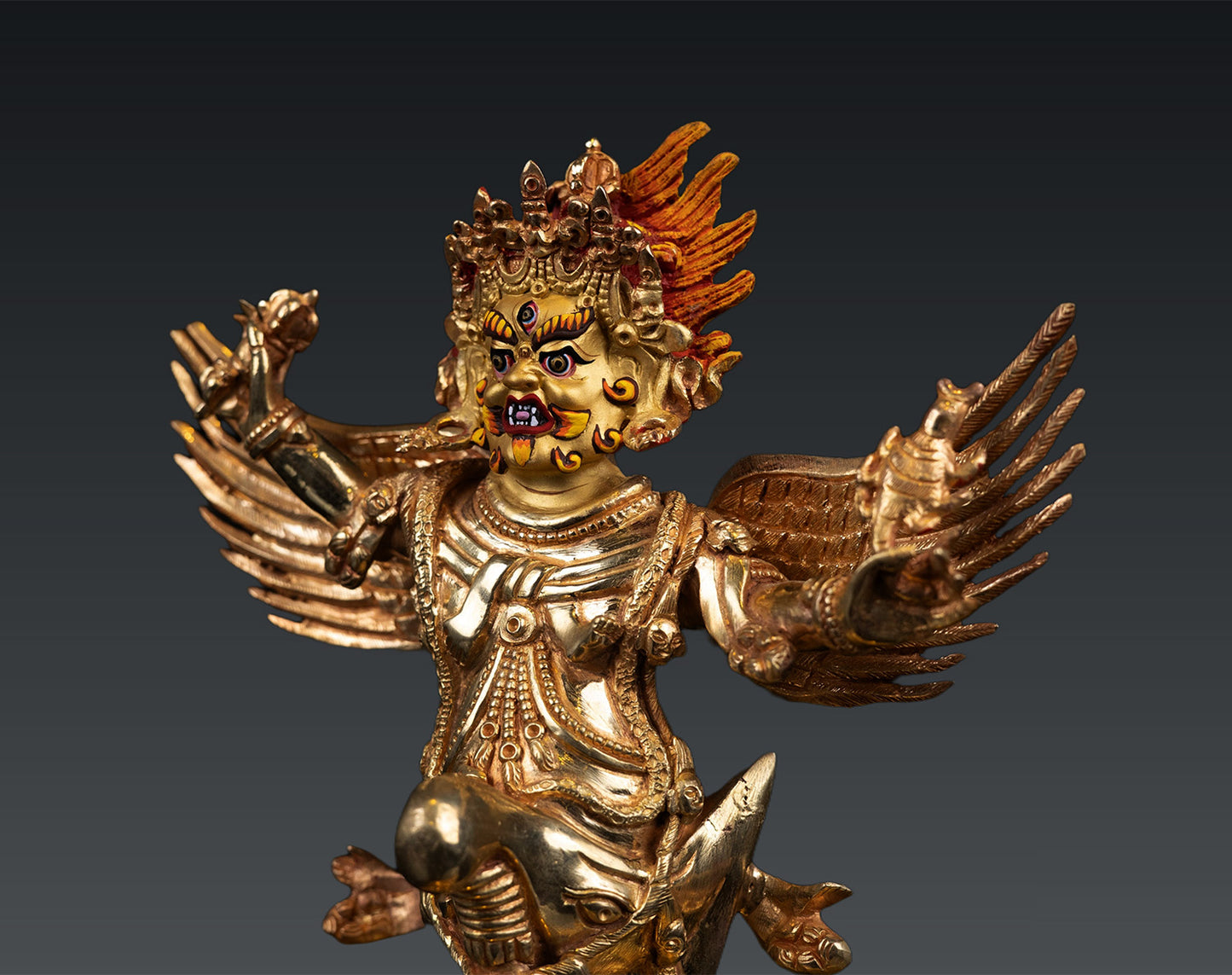 Tibetan Buddhism Protector Gold Face Paint Lord Vajra Garuda Copper Statue Figure Nepal free