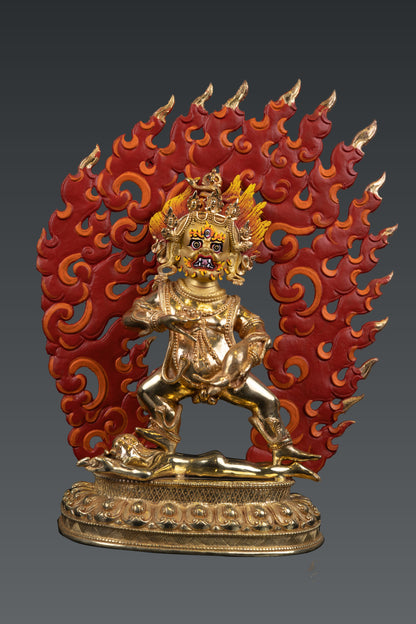 Tibetan Buddhism 24K Gold Face Wrathful God Yamantaka Gold Plated Pure Copper Statue Sculpture Nepal free