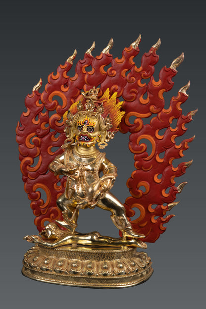 Tibetan Buddhism 24K Gold Face Wrathful God Yamantaka Gold Plated Pure Copper Statue Sculpture Nepal free