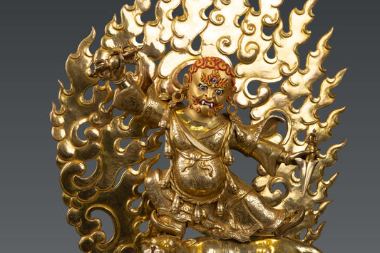 Tibetan Buddhism 24K Gold Face Paint Lord Drolo Dorje Gold Plated Statue Figure Nepal free