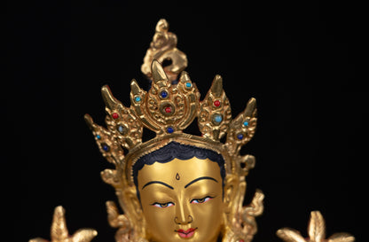 Tibetan Buddhism Gold Face Goddess Green Tara Rupa Dolma Dolma Jongma Turquoise Coral Lapiz Stone Gold Plated Copper Statue Sculpture Figure Nepal free