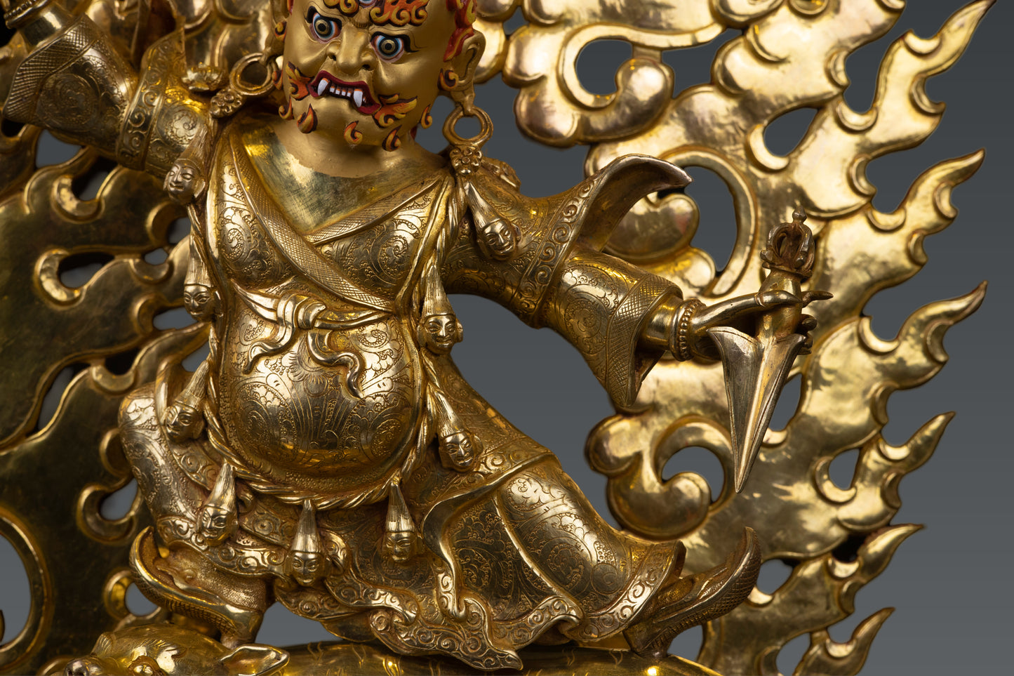 Tibetan Buddhism 24K Gold Face Paint Lord Drolo Dorje Gold Plated Statue Figure Nepal free