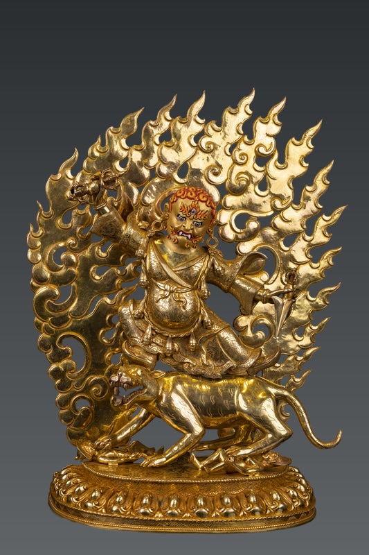 Tibetan Buddhism 24K Gold Face Paint Lord Drolo Dorje Gold Plated Statue Figure Nepal free