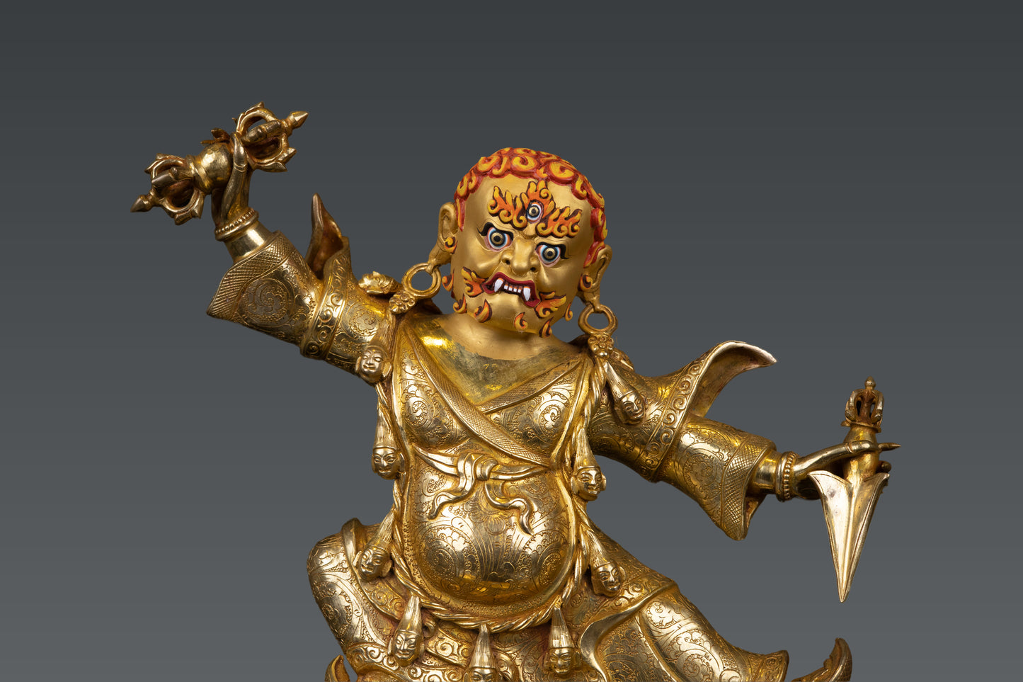 Tibetan Buddhism 24K Gold Face Paint Lord Drolo Dorje Gold Plated Statue Figure Nepal free