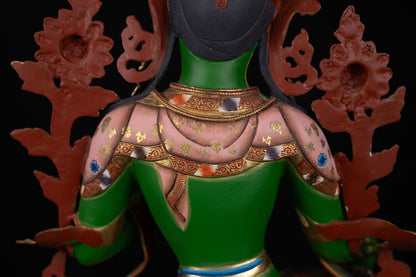 Tibetan Buddhism Gold Face Goddess Green Tara Rupa Dolma Dolma Jongma Hand Painting Color Copper Statue Sculpture Figure Nepal free