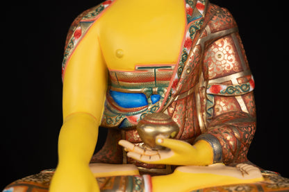 Tibetan Buddhism Gold Face Paint Lord Shakyamuni Buddha Hand Craved Yellow Multi-color Copper Statue Sculpture Figure Nepal free