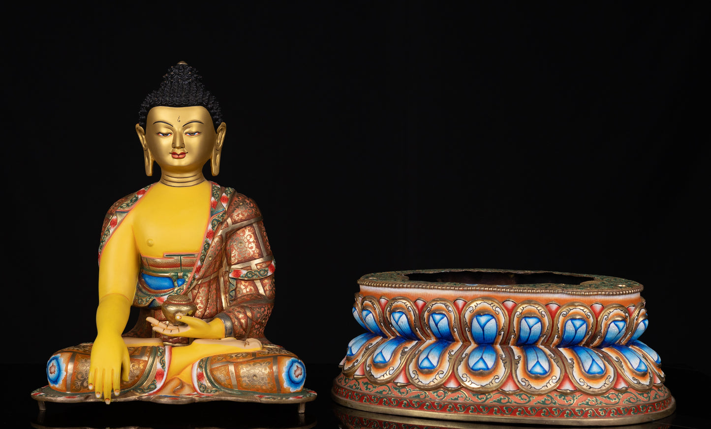 Tibetan Buddhism Gold Face Paint Lord Shakyamuni Buddha Hand Craved Yellow Multi-color Copper Statue Sculpture Figure Nepal free