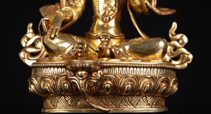 Tibetan Buddhism Gold Face Goddess Green Tara Dolma Rupa Dolma Jongma Turquoise Coral Stone Copper Statue Sculpture Figure Nepal free