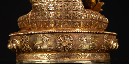 Tibetan Buddhism Gold Face Painting Lord Medicine Buddha Hand Craved Gold Plated Copper Statue Sculpture Figure Nepal free