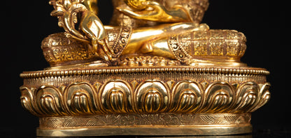 Tibetan Buddhism Gold Face Painting Lord Medicine Buddha Hand Craved Gold Plated Copper Statue Sculpture Figure Nepal free