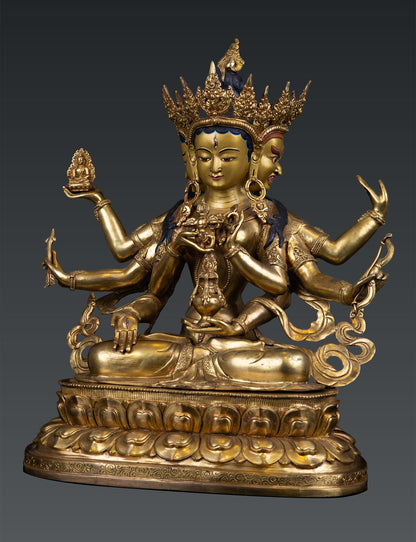 24K Gold Face Hand Painting Masterpiece Buddhism Namgyalma Ushnishavijaya Gold Plated Pure Copper Statue Sculpture Nepal free