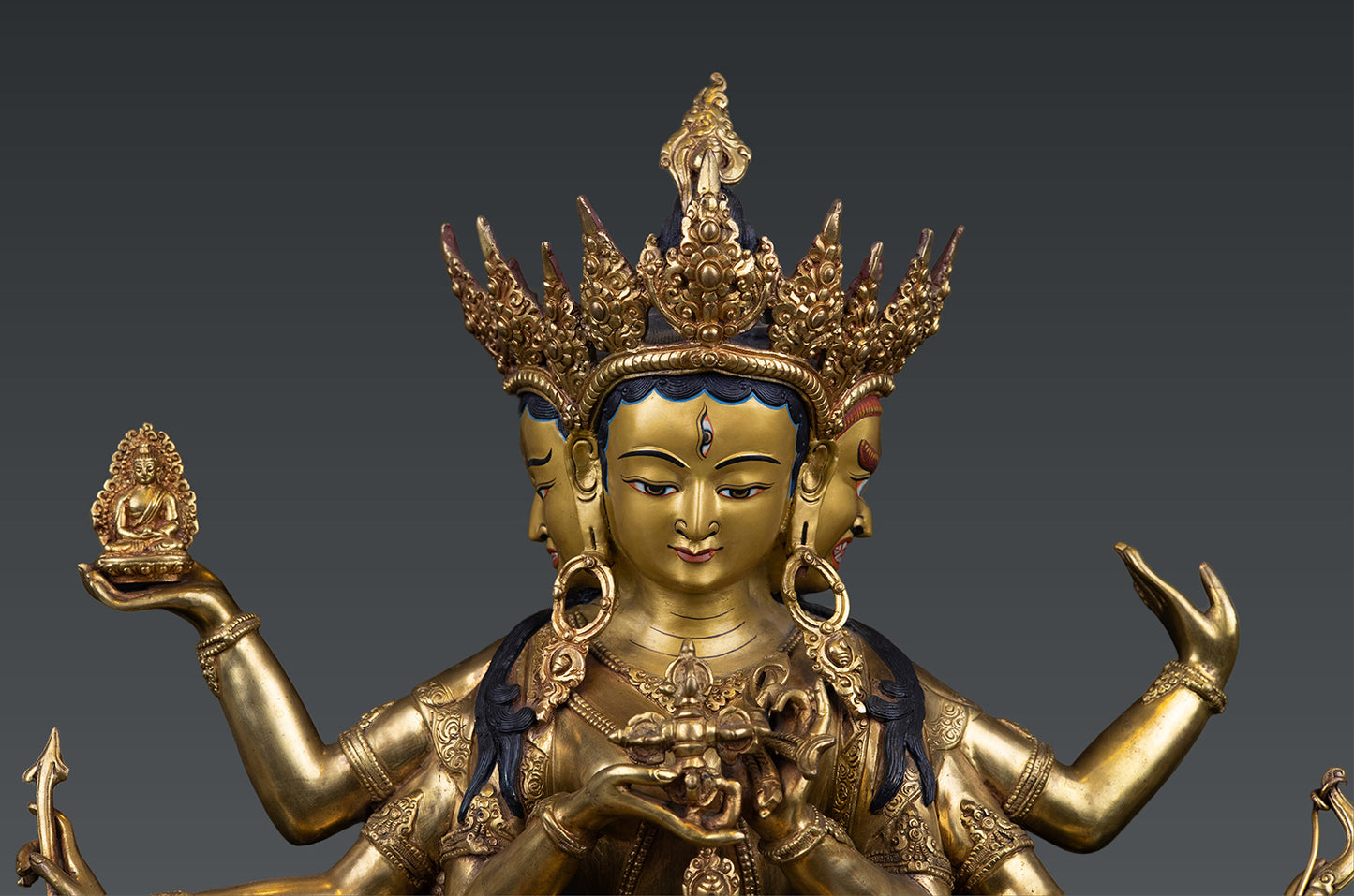 24K Gold Face Hand Painting Masterpiece Buddhism Namgyalma Ushnishavijaya Gold Plated Pure Copper Statue Sculpture Nepal free