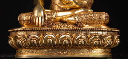 Tibetan Buddhism Gold Face Lord Shakyamuni Buddha Shakya Hand Craved Gold-Plated Copper Statue Sculpture Figure Nepal free