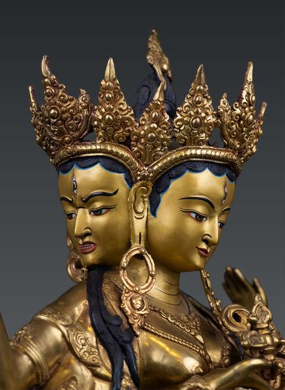 24K Gold Face Hand Painting Masterpiece Buddhism Namgyalma Ushnishavijaya Gold Plated Pure Copper Statue Sculpture Nepal free