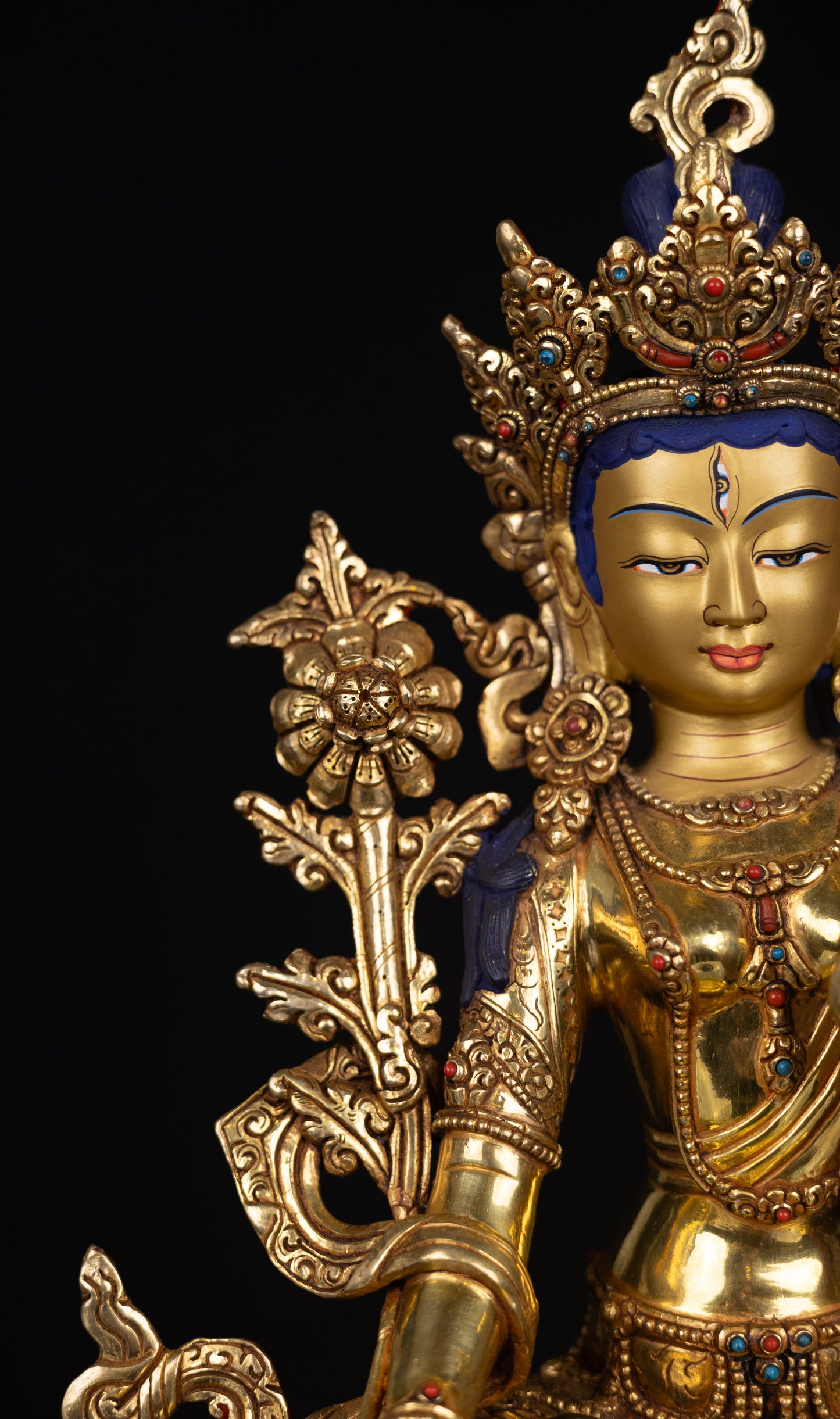 Tibetan Buddhism Gold Face Goddess White Tara Rupa Dolma Gold Plated Turquoise Stone Copper Statue Sculpture Figure Nepal free