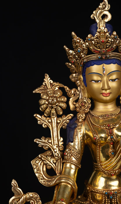 Tibetan Buddhism Gold Face Goddess White Tara Rupa Dolma Gold Plated Turquoise Stone Copper Statue Sculpture Figure Nepal free