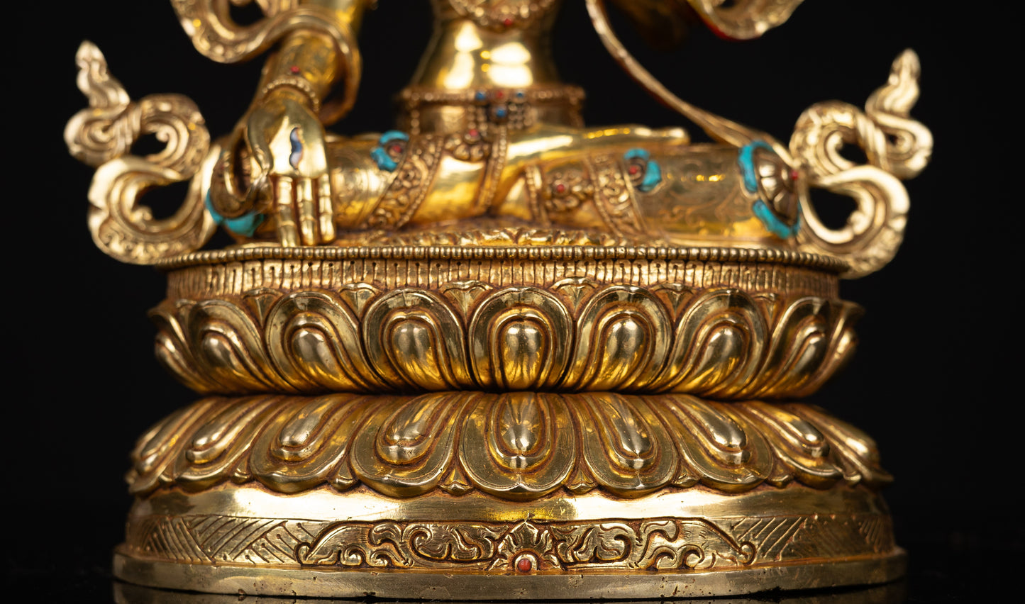 Tibetan Buddhism Gold Face Goddess White Tara Rupa Dolma Gold Plated Turquoise Stone Copper Statue Sculpture Figure Nepal free