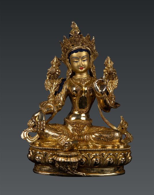 Tibetan Buddhism Goddess Green Tara Rupa 24K Gold Plated Copper Statue Sculpture Nepal free