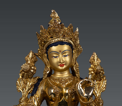 Tibetan Buddhism Goddess Green Tara Rupa 24K Gold Plated Copper Statue Sculpture Nepal free