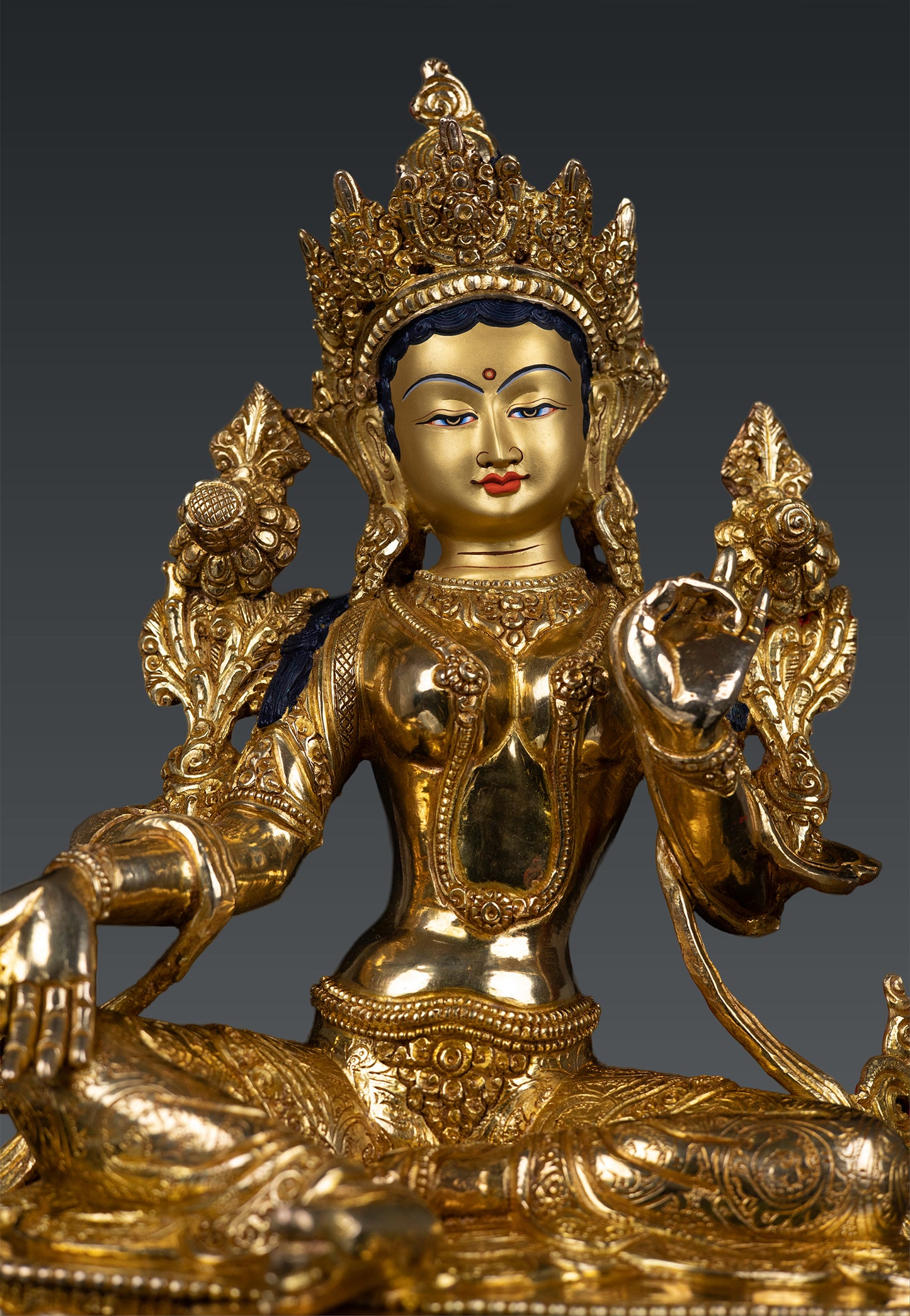 Tibetan Buddhism Goddess Green Tara Rupa 24K Gold Plated Copper Statue Sculpture Nepal free