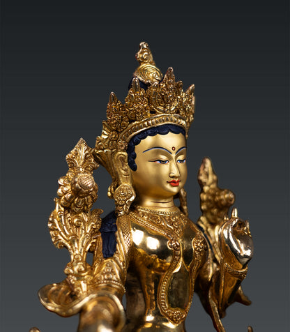 Tibetan Buddhism Goddess Green Tara Rupa 24K Gold Plated Copper Statue Sculpture Nepal free