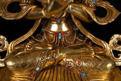 Tibetan Buddhism Gold Face Hand Painting Lord Vajradhara Copper Turquoise Coral Stone Statue Sculpture Figure Nepal free