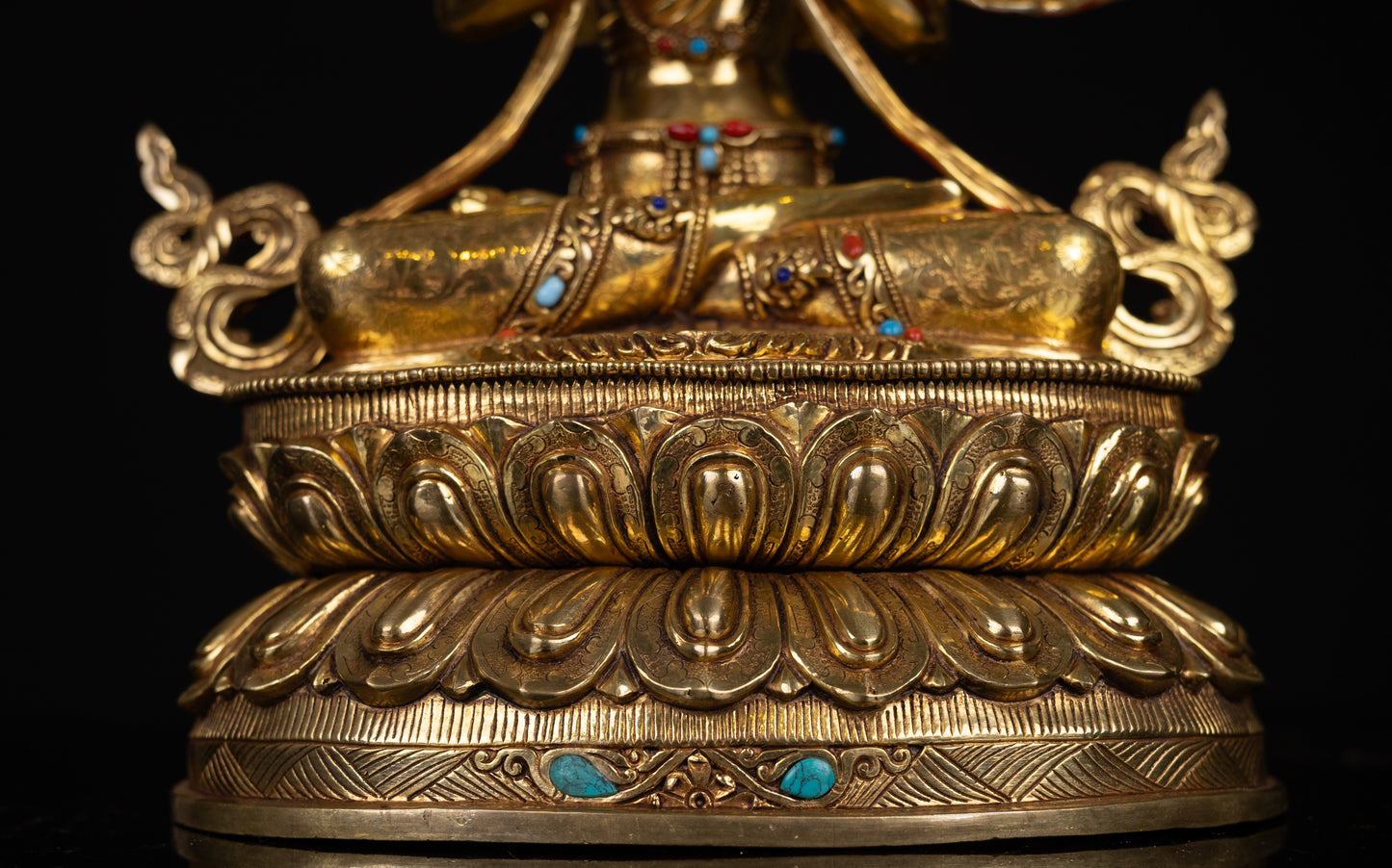 Tibetan Buddhism Gold Face Hand Painting Lord Vajradhara Copper Turquoise Coral Stone Statue Sculpture Figure Nepal free