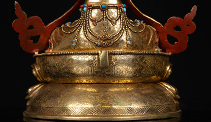 Tibetan Buddhism Gold Face Hand Painting Lord Vajradhara Copper Turquoise Coral Stone Statue Sculpture Figure Nepal free