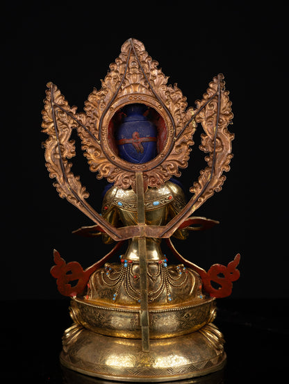 Tibetan Buddhism Gold Face Hand Painting Lord Vajradhara Copper Turquoise Coral Stone Statue Sculpture Figure Nepal free
