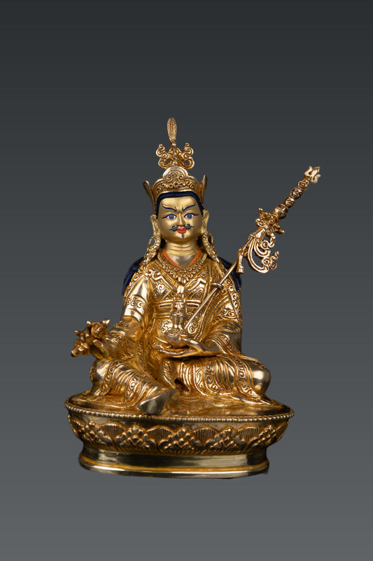 24K Gold Face Tibetan Guru Rinpoche Padmasambhava Gold Plated Pure Copper Statue Figure Nepal free