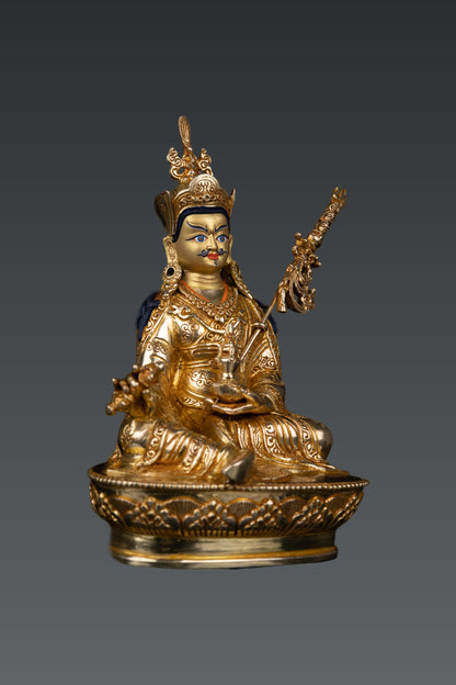 24K Gold Face Tibetan Guru Rinpoche Padmasambhava Gold Plated Pure Copper Statue Figure Nepal free