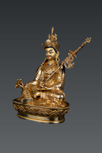 24K Gold Face Tibetan Guru Rinpoche Padmasambhava Gold Plated Pure Copper Statue Figure Nepal free