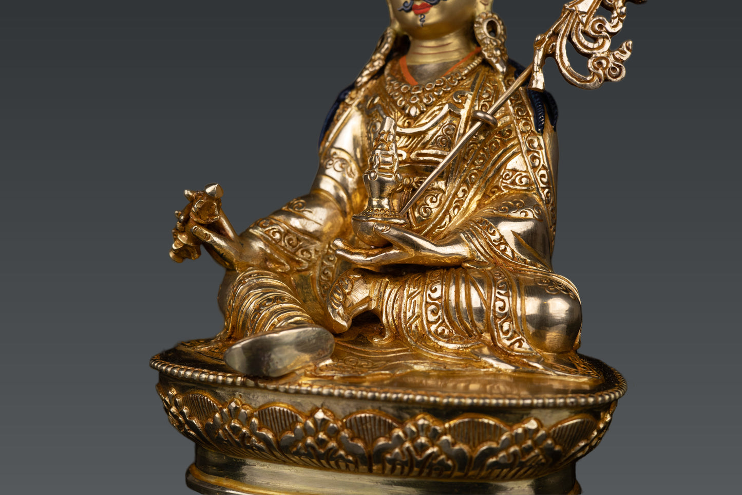 24K Gold Face Tibetan Guru Rinpoche Padmasambhava Gold Plated Pure Copper Statue Figure Nepal free