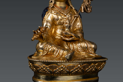 24K Gold Face Tibetan Guru Rinpoche Padmasambhava Gold Plated Pure Copper Statue Figure Nepal free