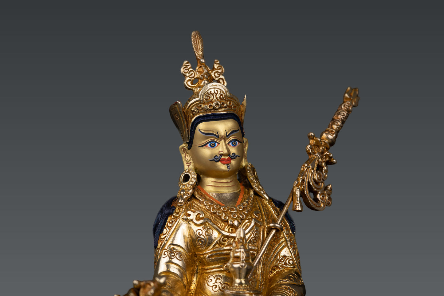 24K Gold Face Tibetan Guru Rinpoche Padmasambhava Gold Plated Pure Copper Statue Figure Nepal free