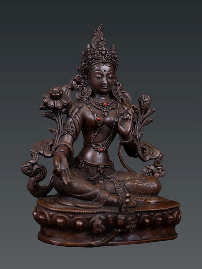 Tibetan Buddhism Goddess Green Tara Rupa Rare Copper Oxide Statue Sculpture Nepal free