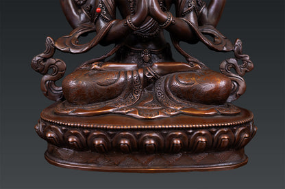 Tibetan Buddhism Lord Chenrezig Khacheri Pure Bronze Oxide Copper Statue Sculpture Nepal free