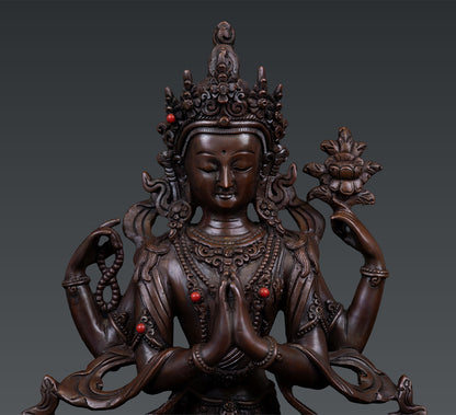 Tibetan Buddhism Lord Chenrezig Khacheri Pure Bronze Oxide Copper Statue Sculpture Nepal free