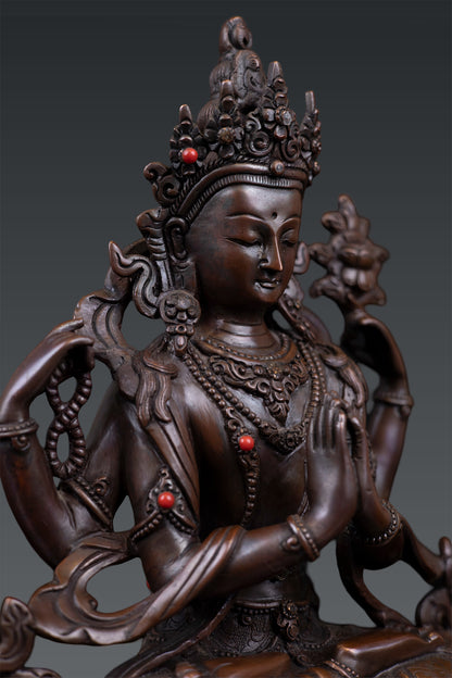 Tibetan Buddhism Lord Chenrezig Khacheri Pure Bronze Oxide Copper Statue Sculpture Nepal free