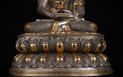 Tibetan Buddhism Gold Face Hand Paint Lord Amitabha Buddha Opakme Silver Gold Plated Copper Hand Craved Statue Sculpture Figure Nepal free